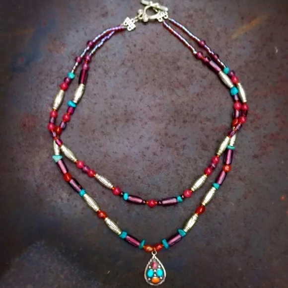 Vintage Signed Begay Navajo Turquoise, Multi-Gem Sterling Silver Necklace - Picture 3 of 8